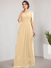 A-line V-Neck Floor-Length Chiffon Mother of the Bride Dress With Pleated