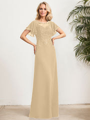 A-line Scoop Illusion Floor-Length Lace Chiffon Mother of the Bride Dress With Sequins