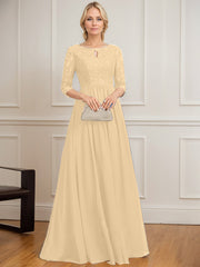 A-line Scoop Floor-Length Lace Chiffon Mother of the Bride Dress With Crystal Brooch Sequins