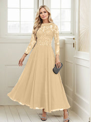 A-Line Scoop Neck Ankle-Length Chiffon Mother Of The Bride Dresses With Lace