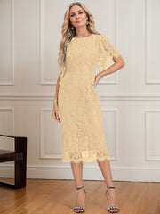 Sheath/Column Scoop Knee-Length Lace Mother of the Bride Dress