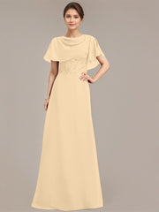 A-line Scoop Floor-Length Chiffon Mother of the Bride Dress With Sequins Appliques Lace