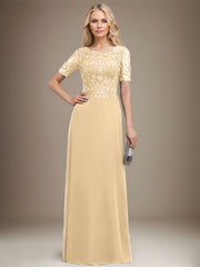 A-line Scoop Floor-Length Lace Chiffon Mother of the Bride Dress With Sequins