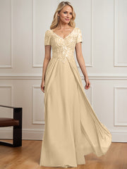A-line V-Neck Floor-Length Chiffon Lace Mother of the Bride Dress