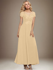 A-line Scoop Illusion Ankle-Length Lace Chiffon Mother of the Bride Dress With Sequins