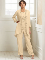 Elegant Appliques 3 Pieces Chiffon Mother of The Bride Jumpsuit with Wrap
