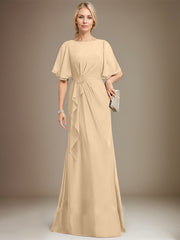 A-line Scoop Floor-Length Chiffon Mother of the Bride Dress With Cascading Ruffles Beading Sequins