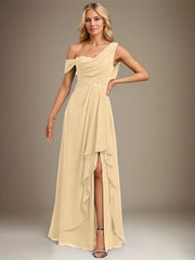 A-line Asymmetrical Floor-Length Chiffon Evening Dress With Cascading Ruffles Appliques Lace Sequins