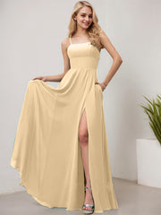 A-line Square Floor-Length Chiffon Evening Dress