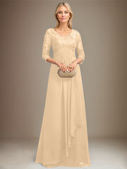 Empire V-Neck Floor-Length Lace Chiffon Mother of the Bride Dress With Cascading Ruffles Sequins