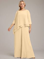 Separates Jumpsuit/Pantsuit Scoop Floor-Length Chiffon Mother of the Bride Dress With Beading