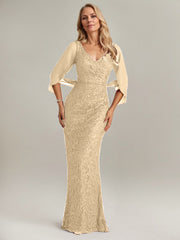 Mermaid V-Neck Floor-Length Chiffon Mother of the Bride Dress