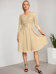 A-line V-Neck Knee-Length Lace Chiffon Mother of the Bride Dress With Sequins
