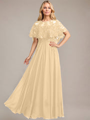 A-line Scoop Illusion Floor-Length Lace Chiffon Mother of the Bride Dress With Sequins