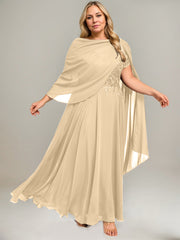 A-line V-Neck Illusion Ankle-Length Lace Chiffon Mother of the Bride Dress With Sequins