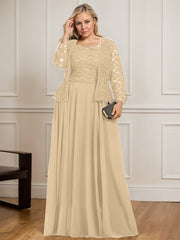 A-line Square Floor-Length Lace Chiffon Mother of the Bride Dress With Sequins