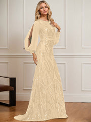 Trumpet/Mermaid Boat Neck Illusion Sweep Train Chiffon Sequin Evening Dress