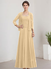 A-line Square Floor-Length Lace Chiffon Mother of the Bride Dress With Sequins