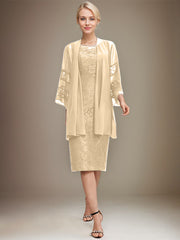 Sheath/Column Scoop Knee-Length Lace Mother of the Bride Dress With Sequins Beading