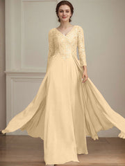 A-line V-Neck Floor-Length Lace Chiffon Mother of the Bride Dress With Sequins
