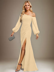 Trumpet/Mermaid Asymmetrical Floor-Length Chiffon Evening Dress With Pleated