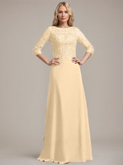 A-line Scoop Floor-Length Lace Chiffon Mother of the Bride Dress