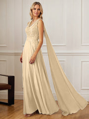 A-Line V-Neck Floor-Length Chiffon Mother of the Bride Dress