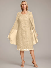 A-line Scoop Knee-Length Lace Mother of the Bride Dress With Sequins