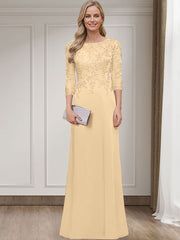 Sheath/Column Scoop Neck 3/4 Sleeves Silk Like Satin Mother Of The Bride Dresses With Lace