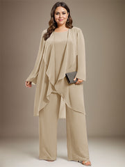 Pantsuit Separates Scoop Floor-Length Chiffon Mother of the Bride Dress