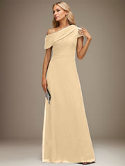 A-line Asymmetrical Floor-Length Chiffon Evening Dress With Pleated