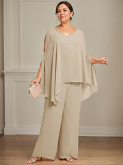 Separates Jumpsuit/Pantsuit V-Neck Floor-Length Chiffon Mother of the Bride Dress With Beading