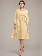 A-line Scoop Knee-Length Chiffon Mother of the Bride Dress With Beading