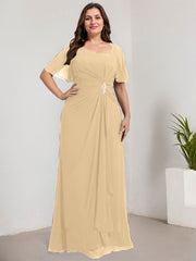 A-line Asymmetrical Floor-Length Chiffon Mother of the Bride Dress With Pleated Sequins Beading
