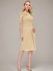 Sheath/Column Knee-Length Chiffon Mother of the Bride Dress With Jacket Appliqued Pleated