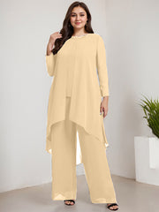 Separates Jumpsuit/Pantsuit Scoop Floor-Length Chiffon Mother of the Bride Dress With Beading Sequins