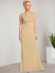 Empire Scoop Floor-Length Mesh Lace Mother of the Bride Dress With Pleated