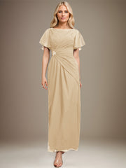 A-line Scoop Ankle-Length Chiffon Mother of the Bride Dress With Beading Pleated