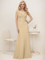 A-Line V-Neck Sweep Train Elastic Mother Of The Bride Dresses With Lace