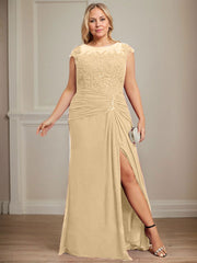 Sheath/Column Scoop Illusion Floor-Length Chiffon Lace Mother of the Bride Dress With Pleated Sequins Beading