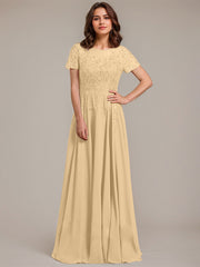 A-line Scoop Illusion Floor-Length Lace Chiffon Mother of the Bride Dress With Sequins