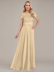 A-Line Scoop Floor-Length Chiffon Mother of the Bride Dress
