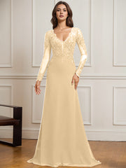 Sheath/Column V-Neck Detachable Sweep Train Lace Tulle Chiffon Mother of the Bride Dress With Sequins