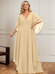 A-line V-Neck Floor-Length Chiffon Mother of the Bride Dress With Sequins Appliques Lace Beading
