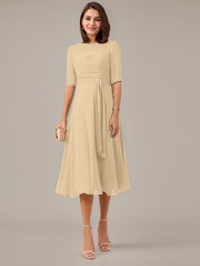 A-Line Boat-neck Pleated Chiffon Mother of the Bride Dress