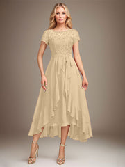 Asymmetrical Sequin Mother of Bride Dress with Appliques