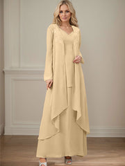 Elegant V-Neck Long Sleeves Floor-Length Mother Of The Bride Dresses WithWrap