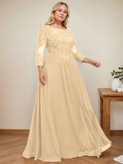 A-line Scoop Floor-Length Lace Chiffon Mother of the Bride Dress With Sequins