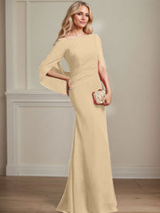 Trumpet/Mermaid Boat Neck Floor-Length Chiffon Mother of the Bride Dress With Pleated