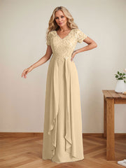 Elegant A-Line Chiffon V-neck Mother of the Brides Dresses Lace Top MOB Dresses